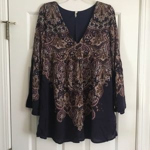 FREE PEOPLE navy paisley swing tunic top 0 XS